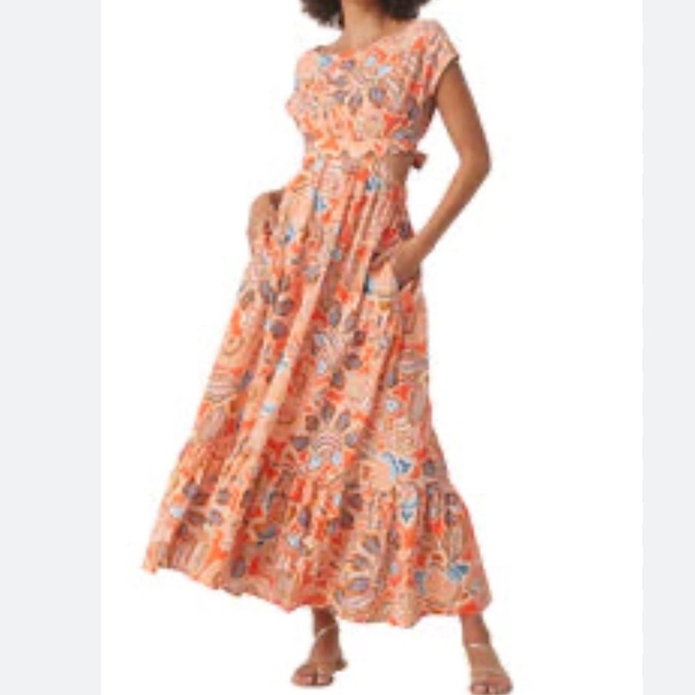 Misa Los Angeles Dana Mae Tangerine floral Dress Maxi size Small NWOT  !